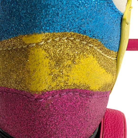 Betsey Johnson Roller Skate Blue Pink Yellow Rainbow Glitter Crossbody Bag Purse - Picture 9 of 12
